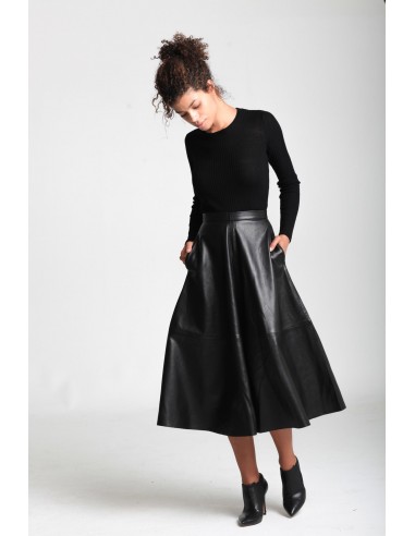 LILY MIDI HIGH WAISTED SKIRT IN LEATHER soldes