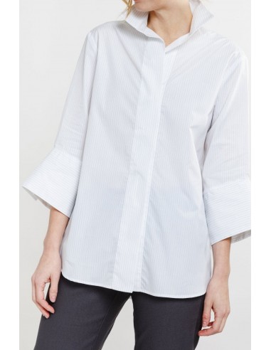 WIDE-CUFF 3/4 SLEEVE SHIRT IN FINE ITALIAN COTTON Fin de série