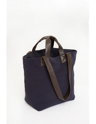 INDIGO MINI SHOPPING TOTE IN LEATHER AND CANVAS les ctes