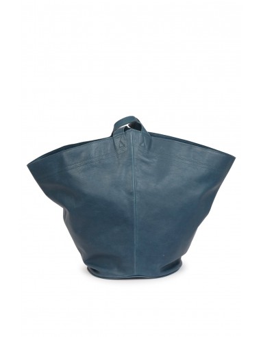 FILOMENA WIDE BUCKET HANDBAG IN ITALIAN LEATHER BLUE PETROL s'inspire de l'anatomie humaine