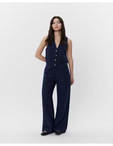 NATHALIASW TROUSERS - Navy check ou a consommer sur place