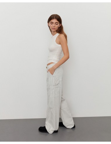 GITTESW TROUSERS - Off White Striped 50% de réduction en Octobre 2024