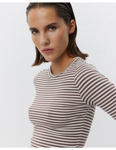 PETRICIASW STRIPE T-SHIRT LONG SLEEVE - Brown Striped Comparez et commandez 