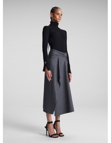 Clara Wool Cashmere Pinstripe Midi Skirt pas chere